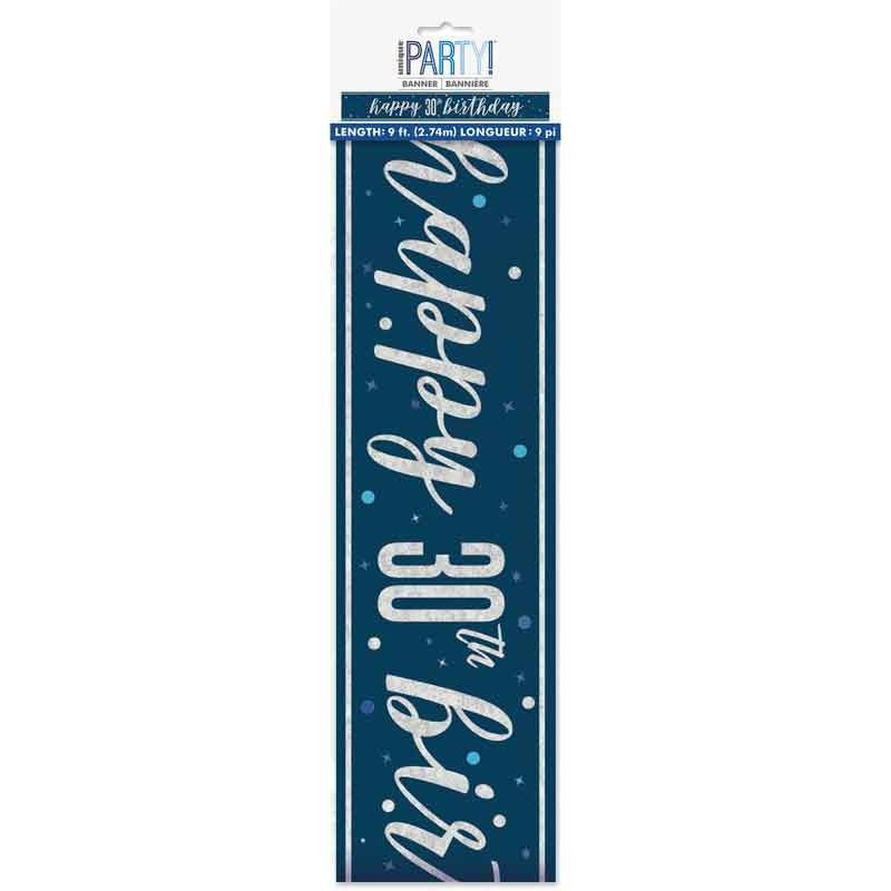 Glitz Happy 30th Birthday Blue Foil Banner - 9ft