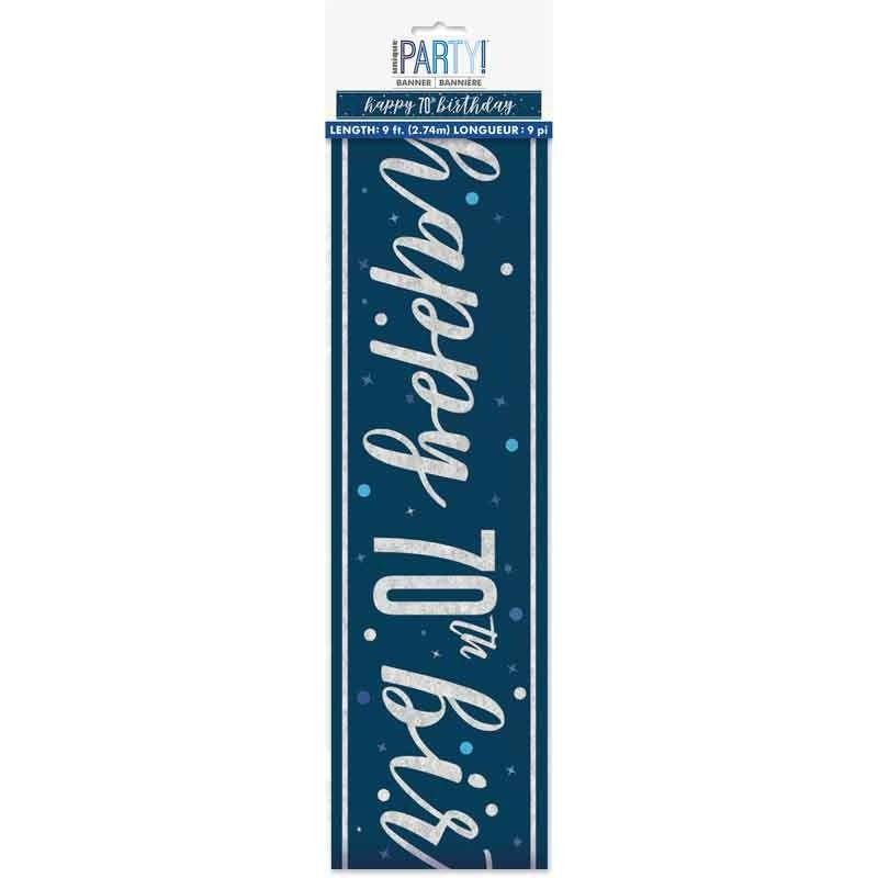 Glitz Happy 70th Birthday Blue Foil Banner - 9ft