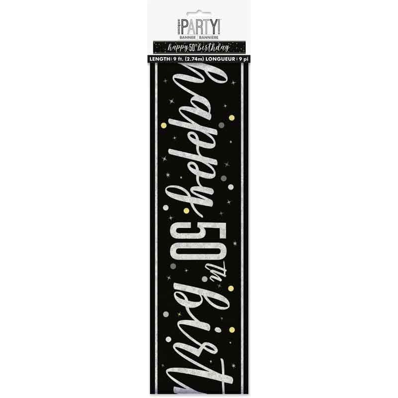 Glitz Happy 50th Birthday Black Foil Banner - 9ft