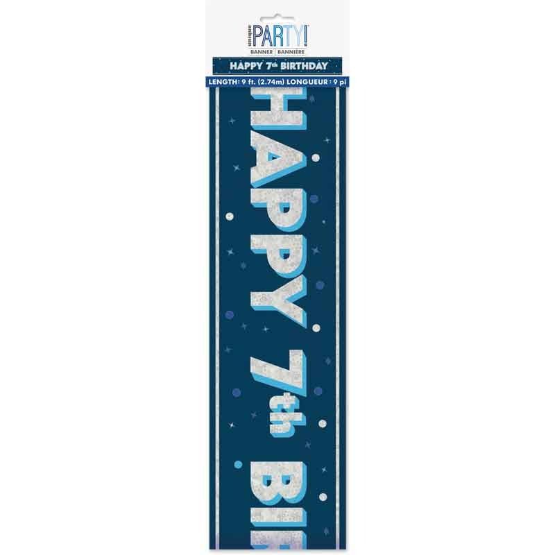 Glitz Happy 7th Birthday Blue Foil Banner - 9ft