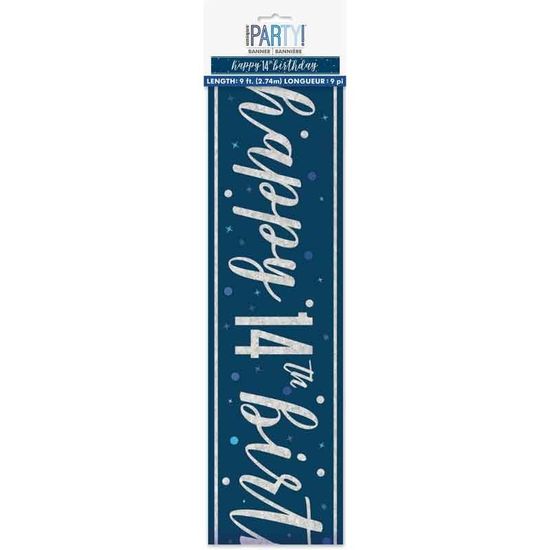 Glitz Happy 14th Birthday Blue Foil Banner - 9ft
