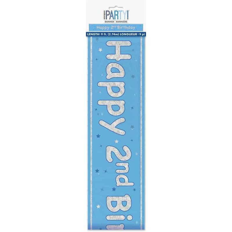 Glitz Happy 2nd Birthday Blue Foil Banner - 9ft
