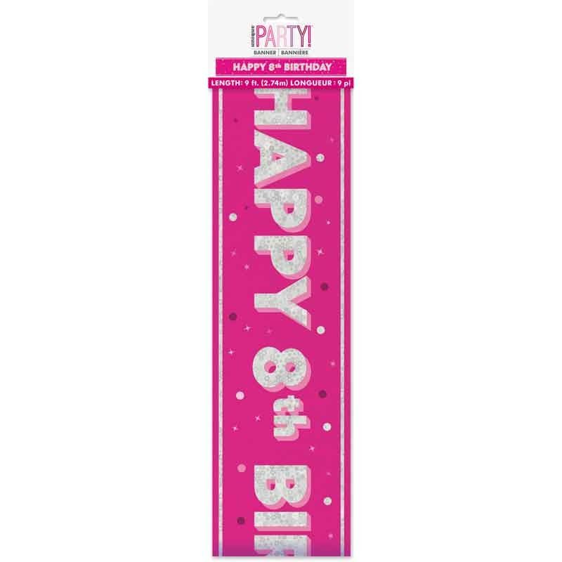 Glitz Happy 8th Birthday Pink Foil Banner - 9ft