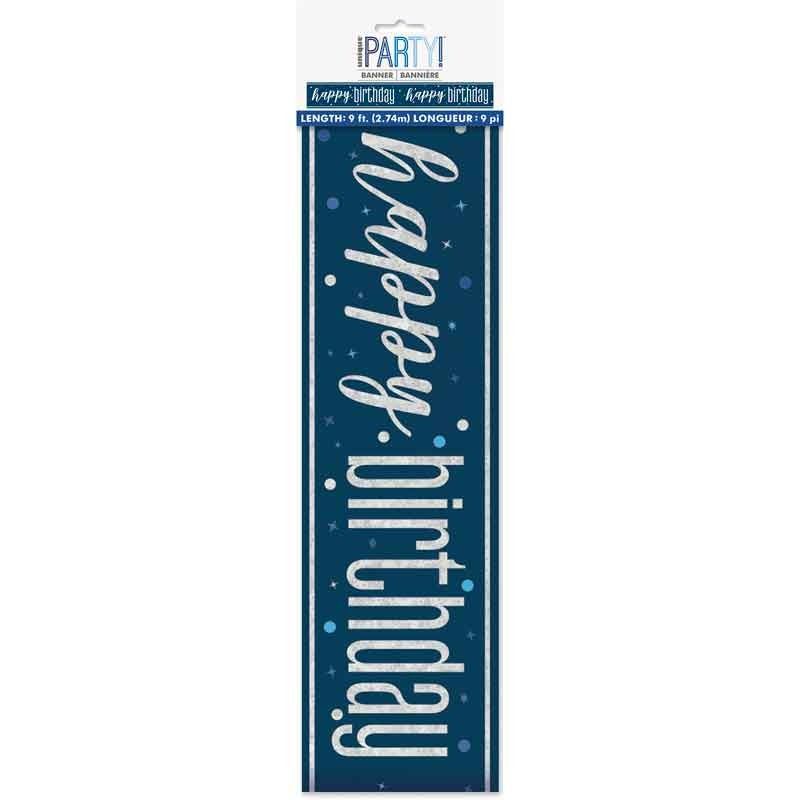 Glitz Happy Birthday Blue Foil Banner - 9ft