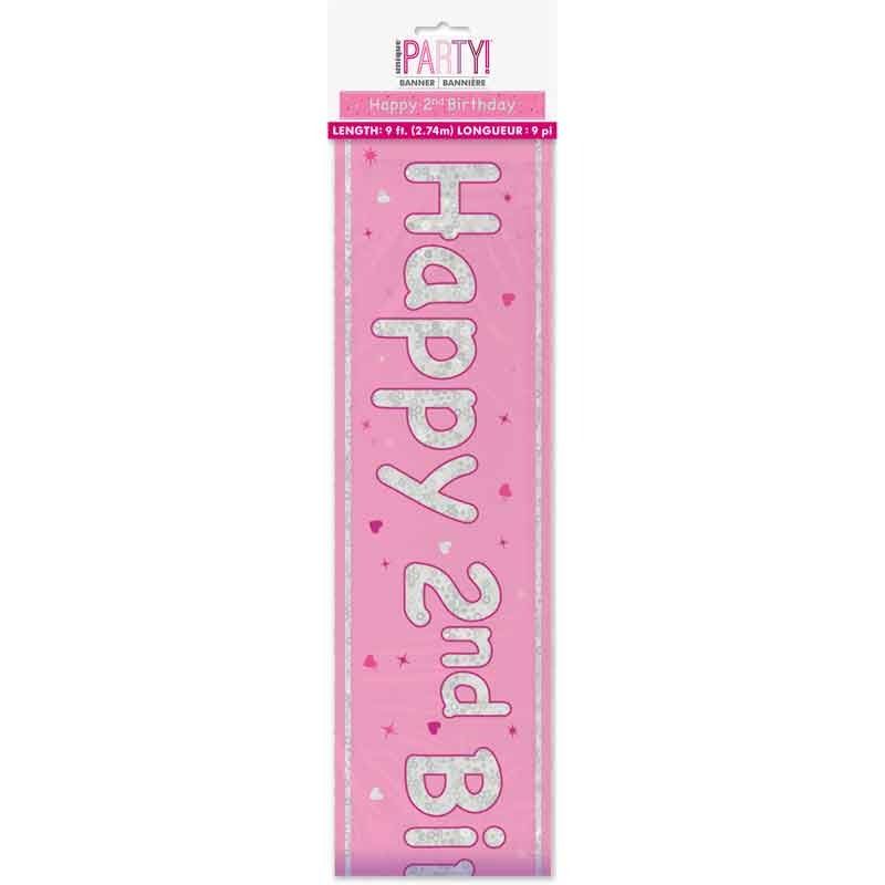 Glitz Happy 2nd Birthday Pink Foil Banner - 9ft