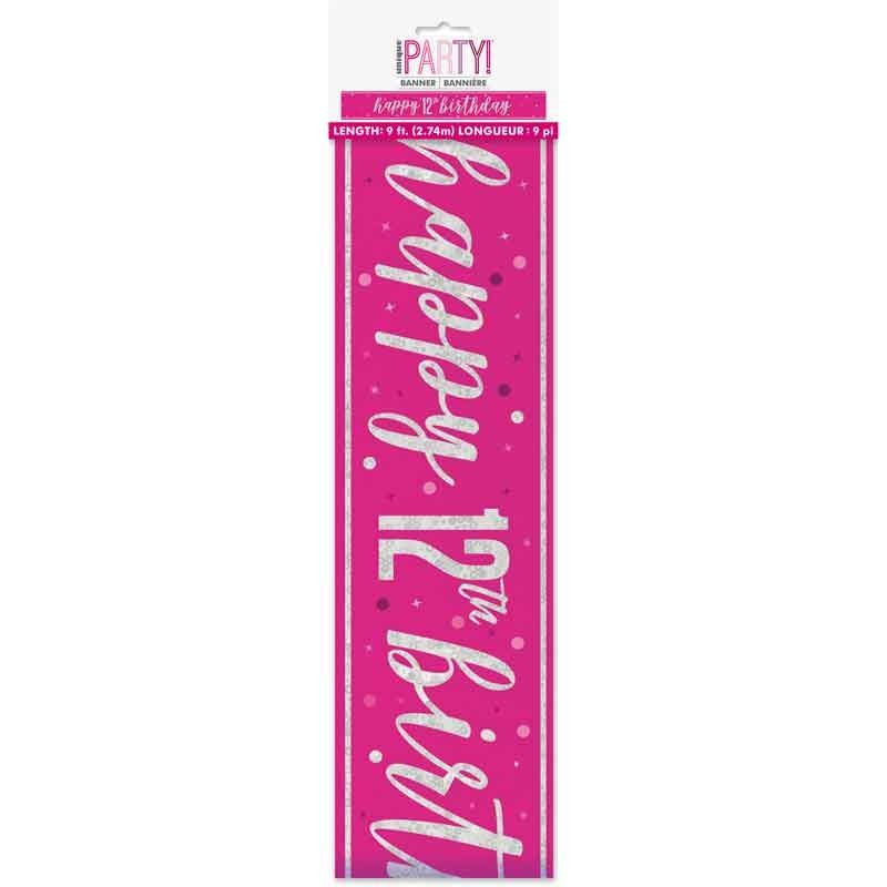 Glitz Happy 12th Birthday Pink Foil Banner - 9ft