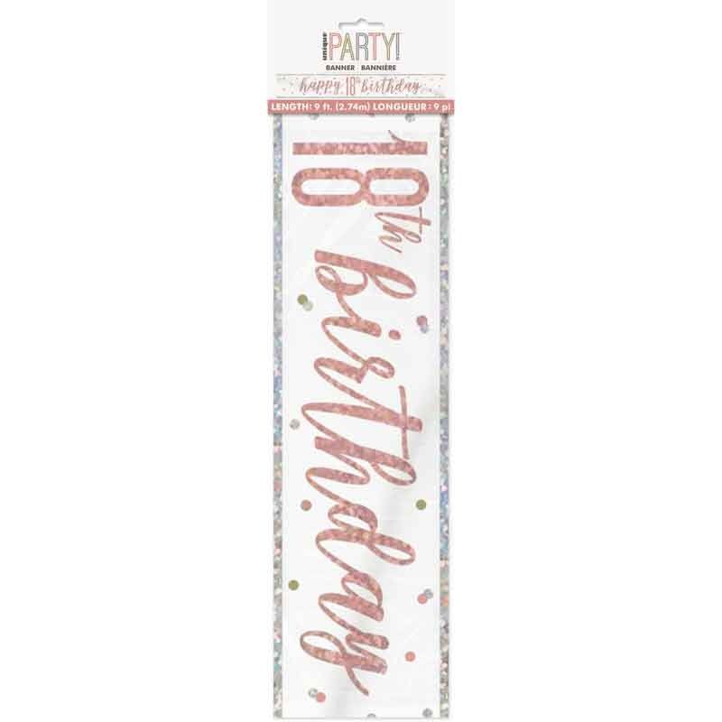 Glitz Happy 18th Birthday Rose Gold Foil Banner - 9ft