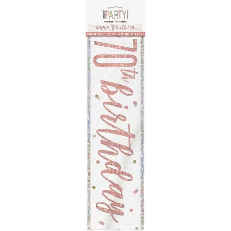 Glitz Happy 70th Birthday Rose Gold Foil Banner - 9ft