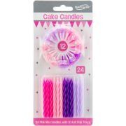 24 Asst Pink Spiral Cake Candles and 12 Holders