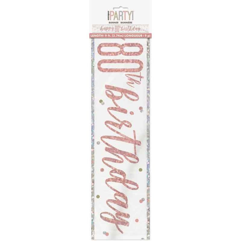 Glitz Happy 80th Birthday Rose Gold Foil Banner - 9ft