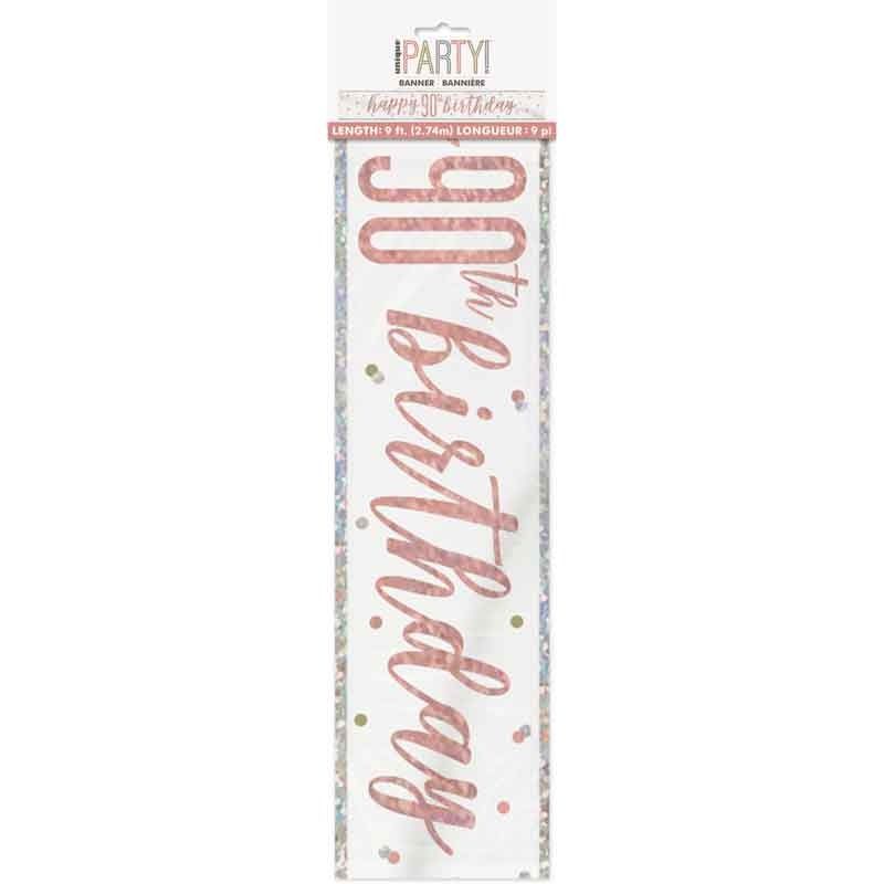 Glitz Happy 90th Birthday Rose Gold Foil Banner - 9ft