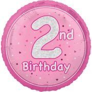 2nd Birthday Foil Balloon – Pink &amp; Silver Confetti Design – Uninflated