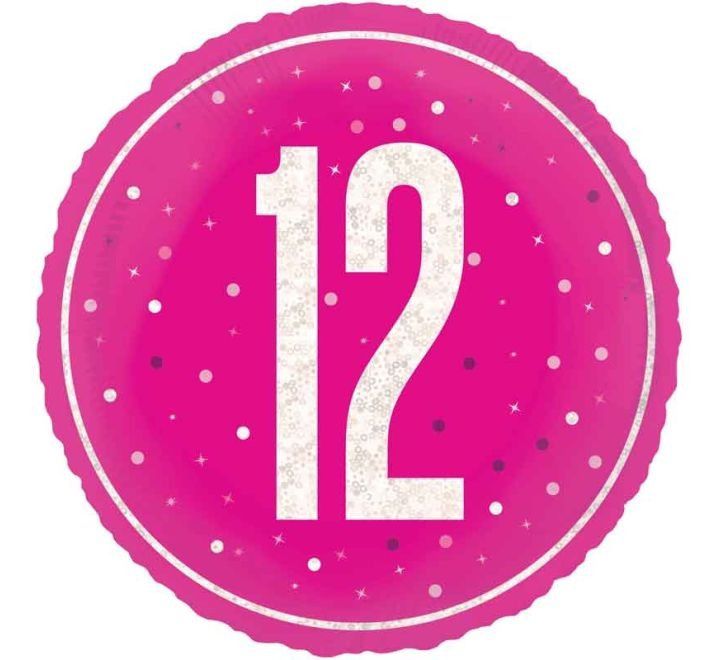 12th Birthday Foil Balloon – Pink &amp; Silver Confetti Design – Uninflated