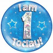 6in I Am 1 Today Blue Jumbo Badge