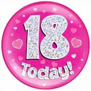 6in 18 Today Pink Jumbo Badge