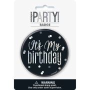3in BLACK GLITZ HAPPY B/DAY BADGE