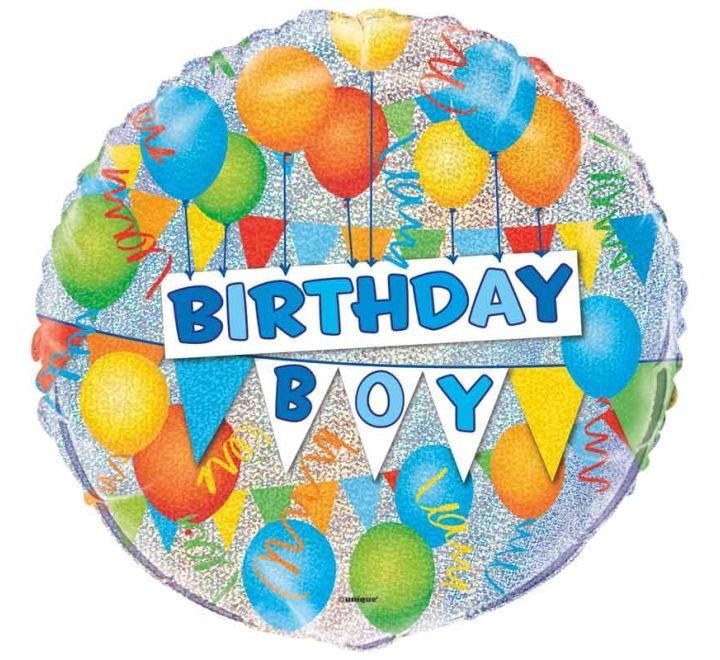 Birthday Boy Foil Balloon – Glitter Bunting Design – Uninflated