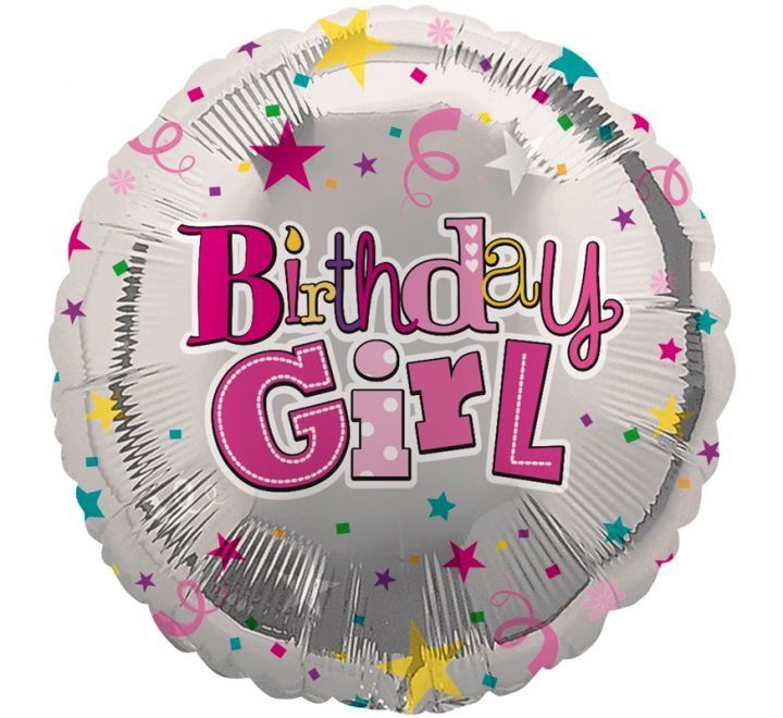 Birthday Girl Foil Balloon – Glitter Confetti Design – 18″ Uninflated