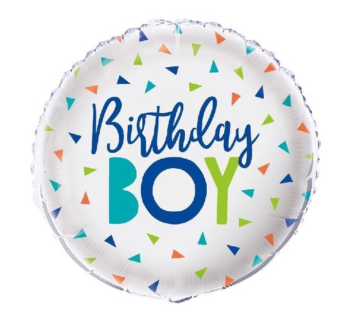 Birthday Boy Foil Balloon – Triangle Confetti Design – 18″ Uninflated