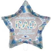 In Loving Memory Dad Memorial Star Foil Balloon – Blue Floral Design – Uninflated