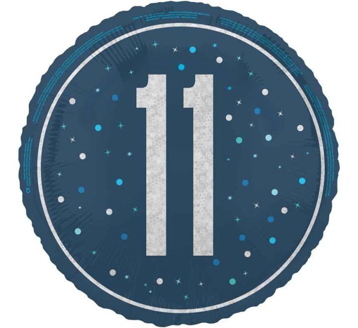 11th Birthday Foil Balloon – Blue Sparkle Design – Uninflated