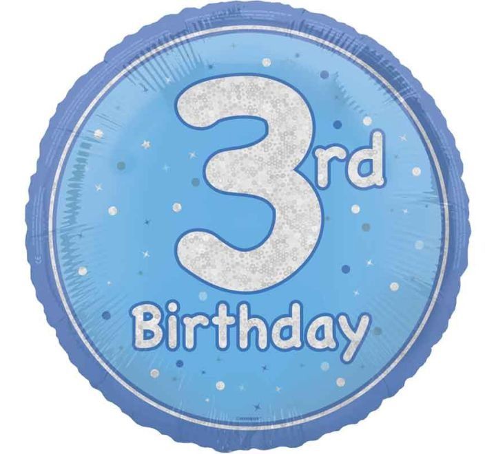 3rd Birthday Foil Balloon – Blue Confetti Design – Uninflated