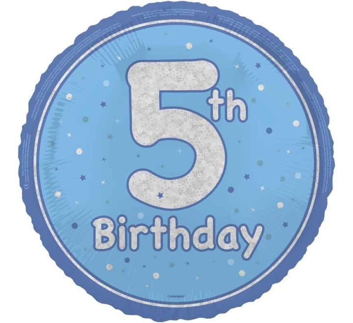 5th Birthday Foil Balloon – Blue &amp; Silver Confetti Design – Uninflated