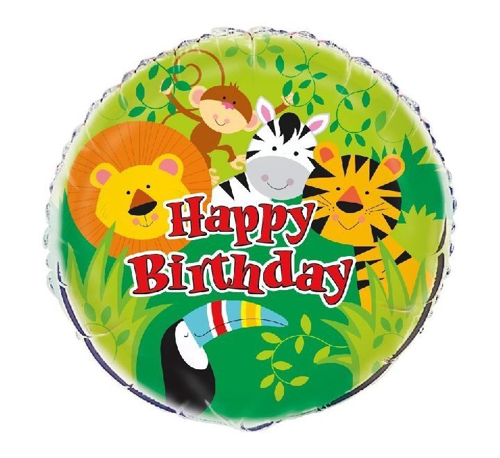 Jungle Animals Happy Birthday Foil Balloon – 18″ Uninflated