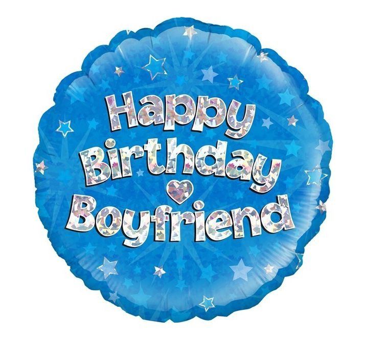 Happy Birthday Boyfriend Foil Balloon – Holographic Blue – 18″ Uninflated