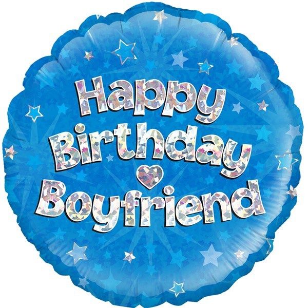 Happy Birthday Boyfriend Foil Balloon – Holographic Blue – 18″ Uninflated