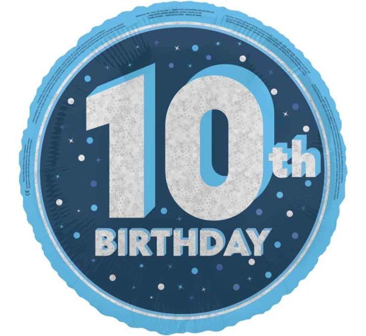 10th Birthday Foil Balloon – Blue Sparkle Design – Uninflated