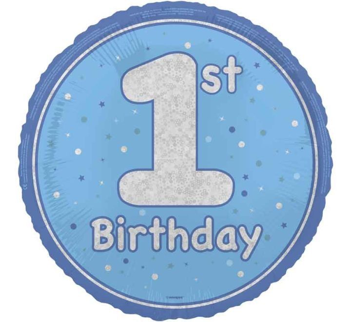 1st Birthday Foil Balloon – Blue Confetti Design – Uninflated