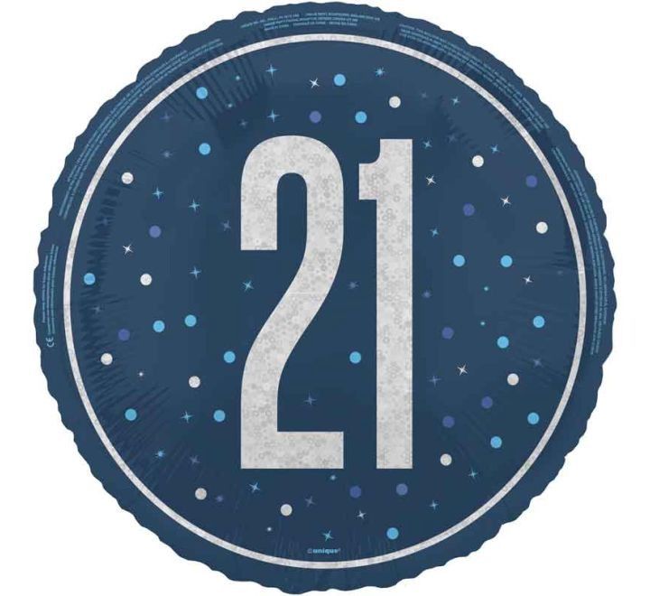 21st Birthday Foil Balloon – Blue Confetti Design – Uninflated
