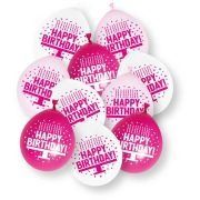 Pink Happy Birthday Balloons – 9 Inch (10 Pack)