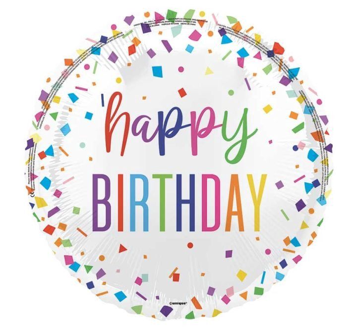 Happy Birthday Foil Balloon – Rainbow Text &amp; Confetti Design – Uninflated