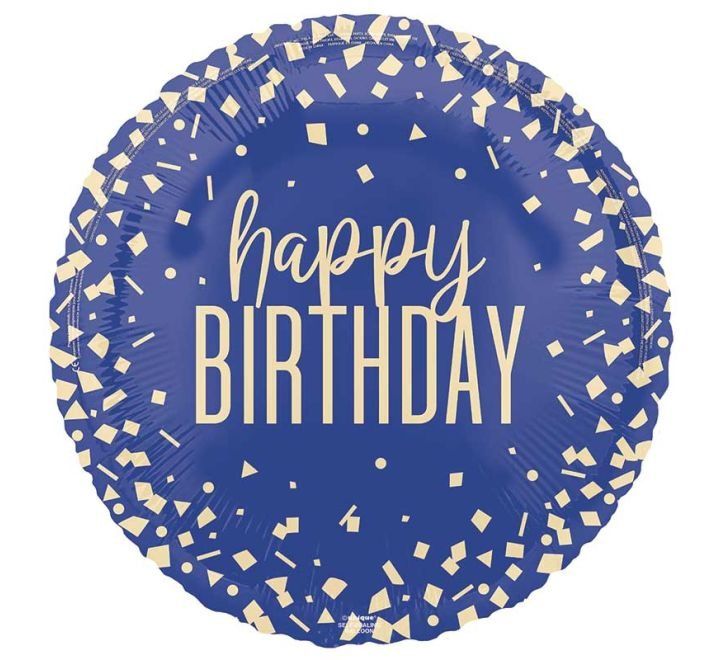 Happy Birthday Foil Balloon – Navy Blue &amp; Gold Confetti Design – Uninflated
