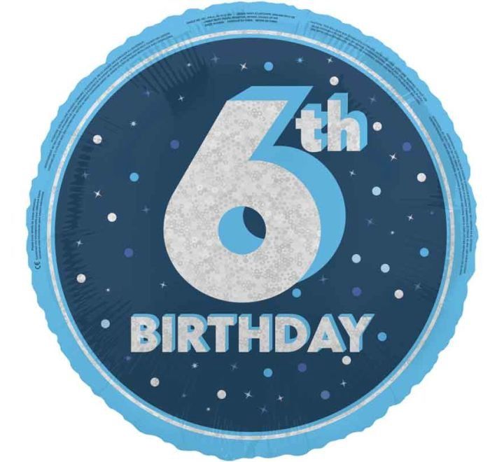 6th Birthday Foil Balloon – Blue – Uninflated