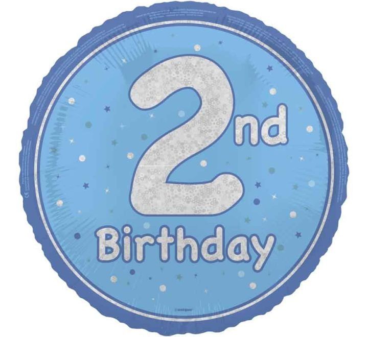 2nd Birthday Foil Balloon – Blue Confetti Design – Uninflated
