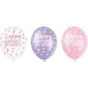 6PK 12in GLITZ PINK HAPPY B/DAY BALLO