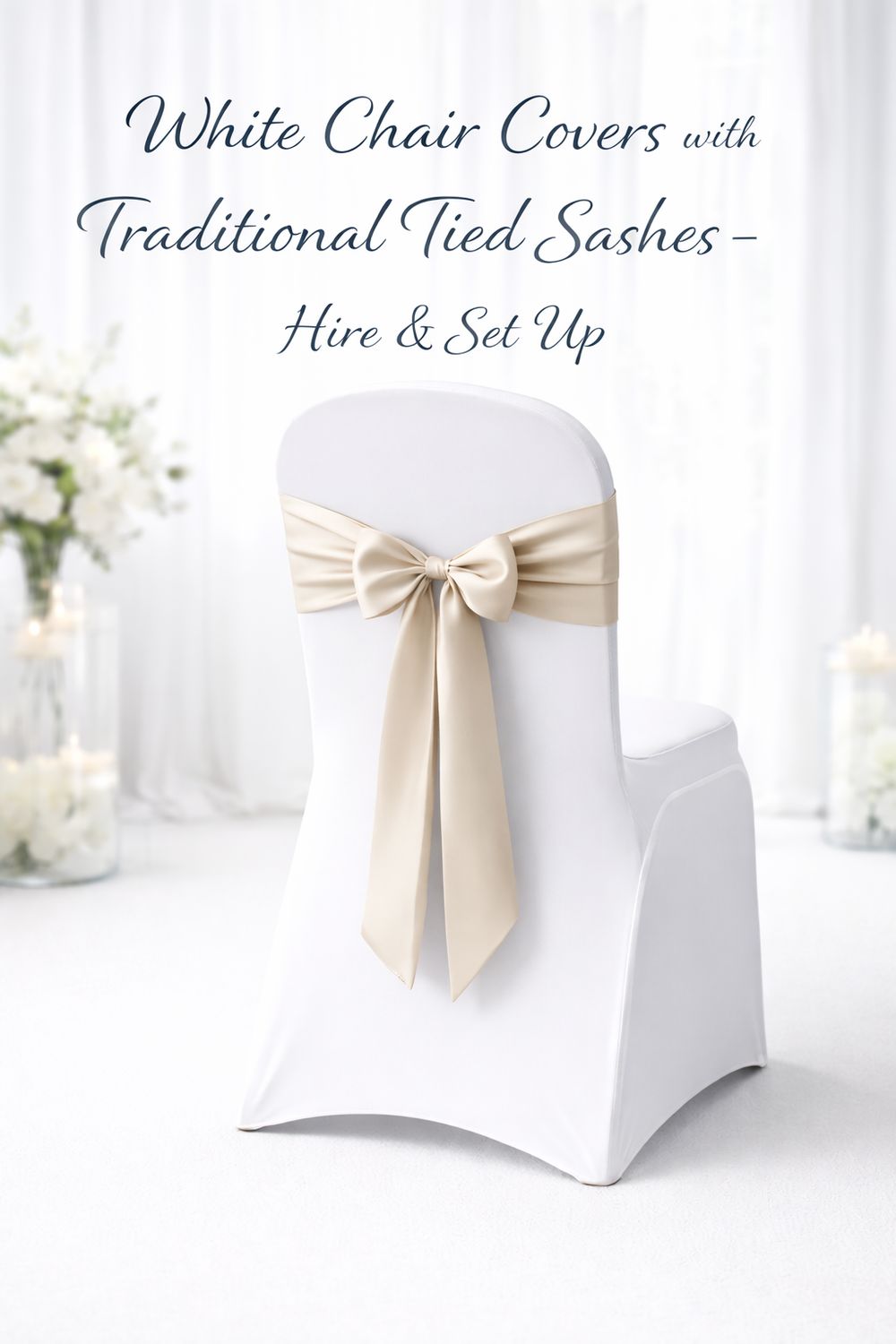 White Chair Covers with Traditional Hand-Tied Sashes – Full Service Hire