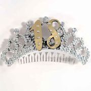 18th Birthday Gold Diamanté Tiara – Silver Crystal Crown (Gift Boxed)