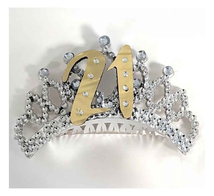 1st Birthday Gold Diamanté Tiara – Silver Crystal Crown (Gift Boxed)