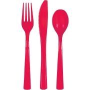 Ruby Red Plastic Cutlery Set – 18 Pack Assorted Party Cutlery