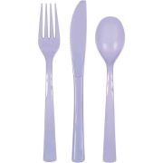 Lavender Plastic Cutlery Set – 18 Pack (Knives, Forks &amp; Spoons)