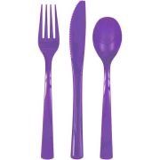 Purple Plastic Cutlery Set – 18 Pack (Knives, Forks &amp; Spoons)