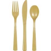 Gold Plastic Cutlery Set – 18 Pack (Knives, Forks &amp; Spoons)