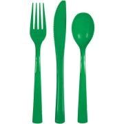 Green Plastic Cutlery Set – 18 Pack (Knives, Forks &amp; Spoons)