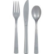 Silver Plastic Cutlery Set – 18 Pack (Knives, Forks &amp; Spoons)
