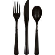 Black Plastic Cutlery Set – 18 Pack (Knives, Forks &amp; Spoons)