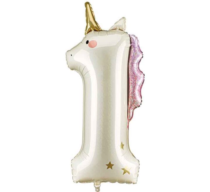 UNICORN SHAPED NUMBER 1 JUMBO FOIL BALLOON